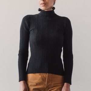 Micaela Greg Melange Black Rib Turtleneck